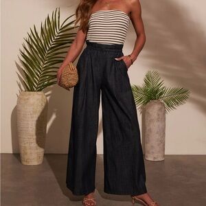 New Vici Jovanni Belted Strapless Jumpsuit Large